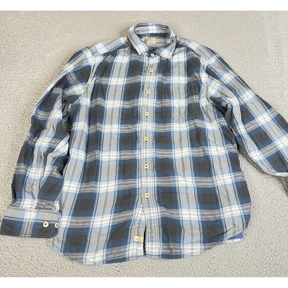 Tommy Bahama Jeans Flannel Shirt Mens Large Blue Plaid Button Long Sleeve Pocket - Picture 2 of 15